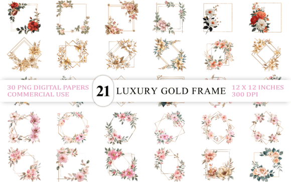 Download Luxury Gold Frame with Floral PNG - Premium Bundle
