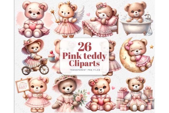 Download Watercolor Pink Love Teddy Bear Cliparts - Love Collection