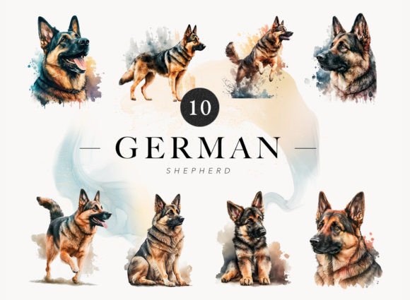 Download 10 German Shepard Watercolor Clip Art - Watercolor clip art Collection