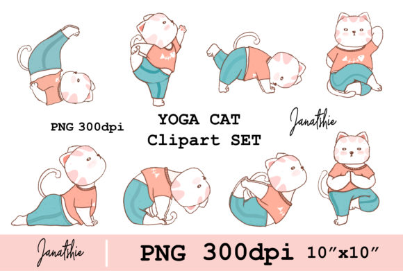 Download Cute Cat Yoga Postures Set Clip Art Set - Clip art set Collection